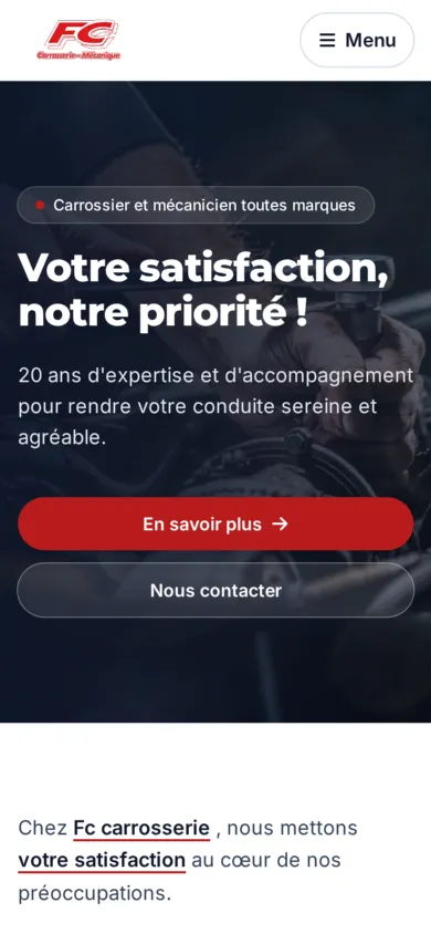 Le site FC Carrosserie sur téléphone