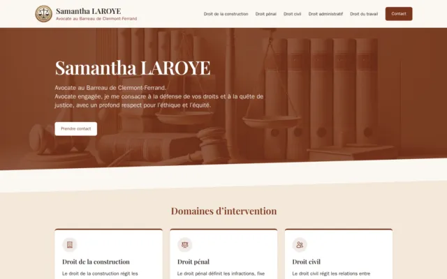 Page d’accueil du site Samantha Laroye, avocate, sur ordinateur