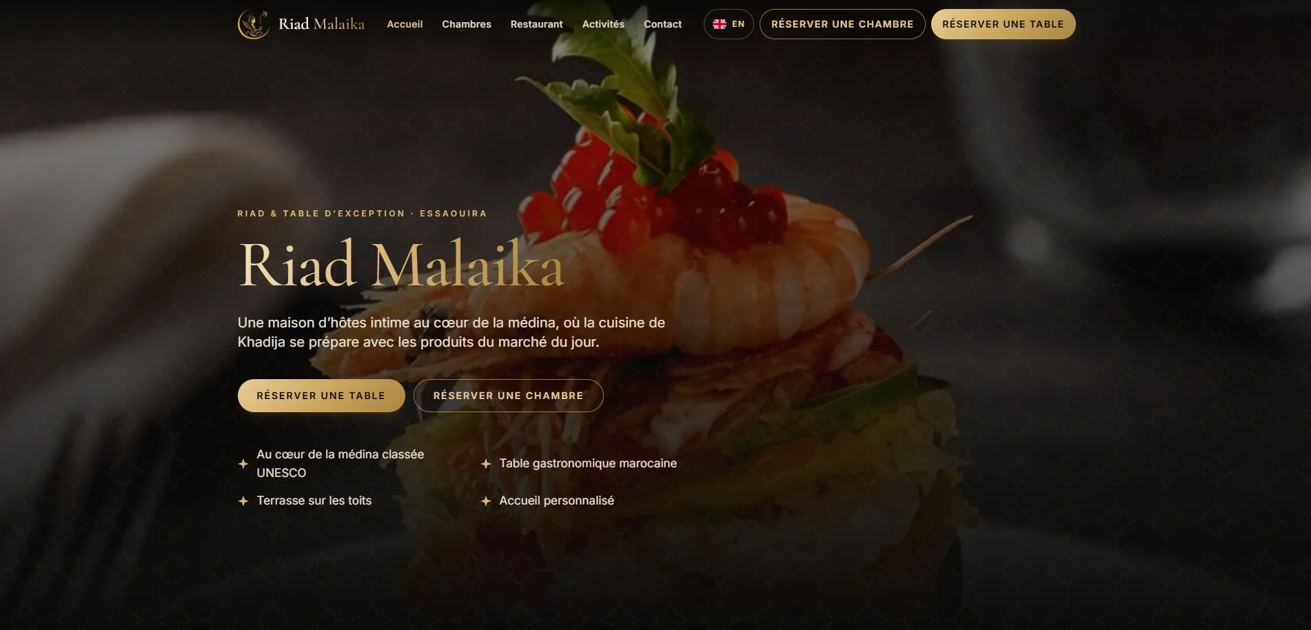 Page d’accueil du site Riad Malaika - Essaouira
