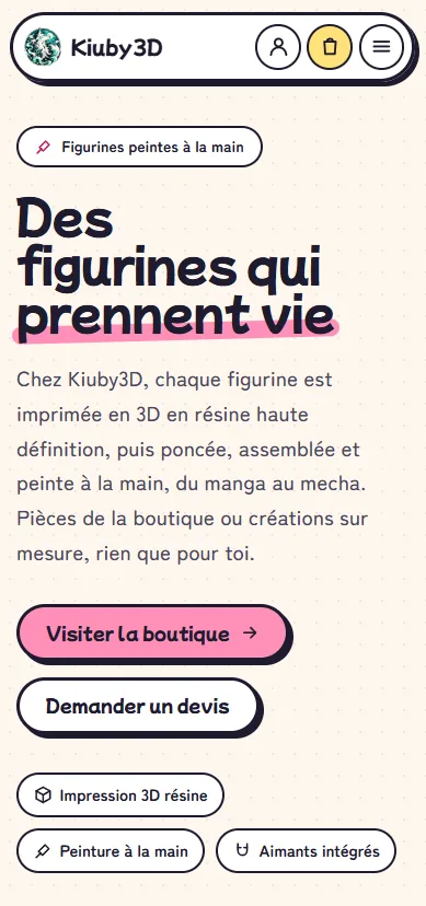 Le site Kiuby3D sur téléphone